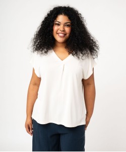 Tee-shirt à manches courtes à double col V femme grande taille